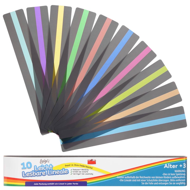 Luigi's SB Education 10 x Dyslexia Reading Tools for kids with Coloured Overlays | Guided reading strips for Dyslexia, Irlen Syndrome, ADHD and Visual Stress | Perfect Reading Trackers for kids - Image 1